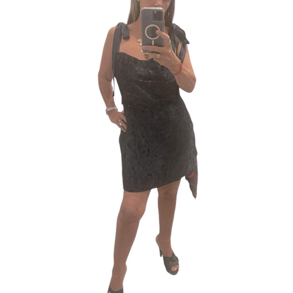 House Of Harlow 1960 Black Tie Shoulder Velvet Mini Dress.Size L